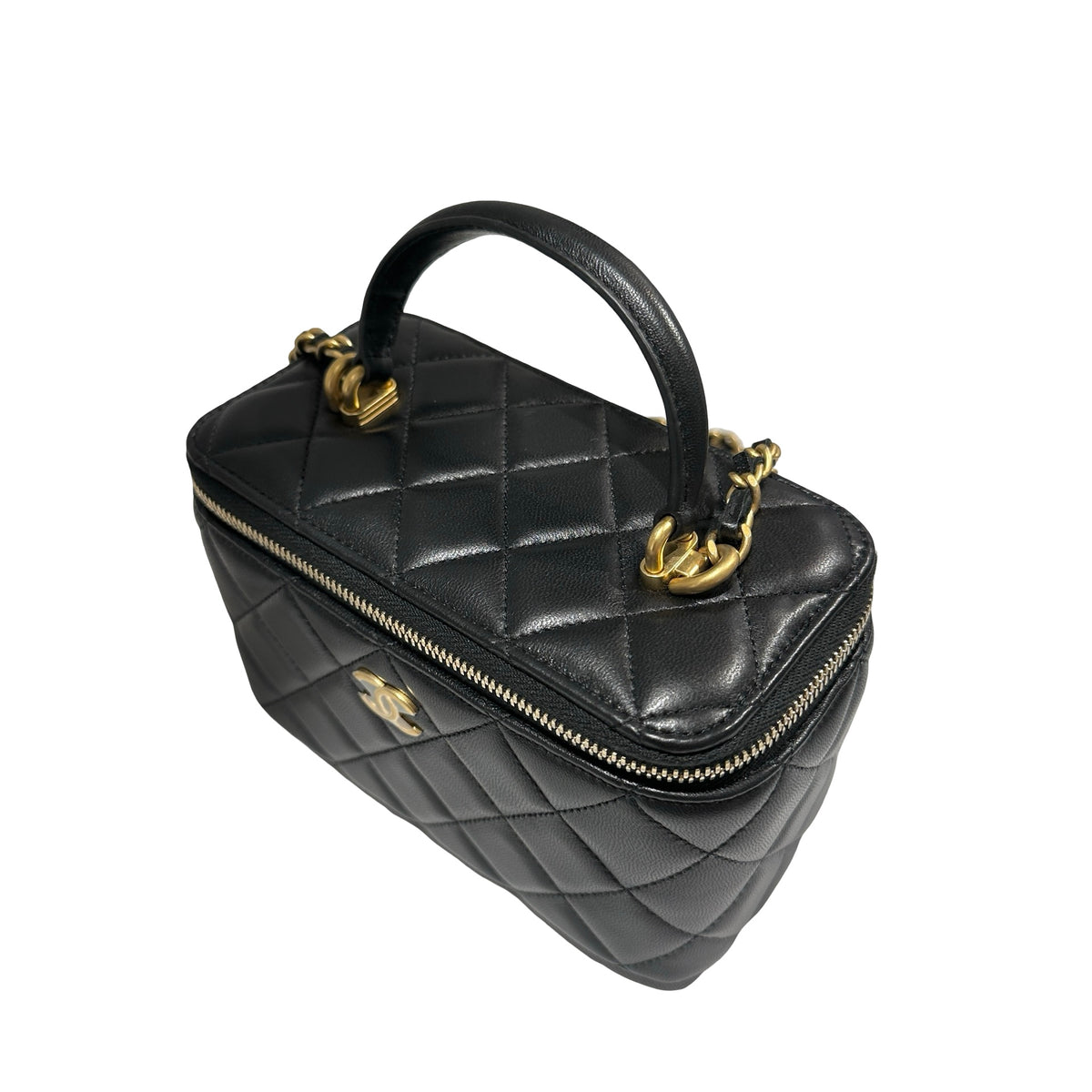 Used CHANEL Matelassé Lambskin Vanity Case Vanity case Black Gold