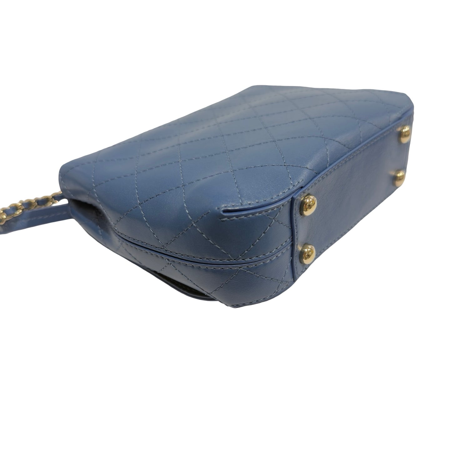 Used CHANEL Quilted Lambskin Quilted Crossbody Bag Chain Shoulder Bag Blue Gold Hardware