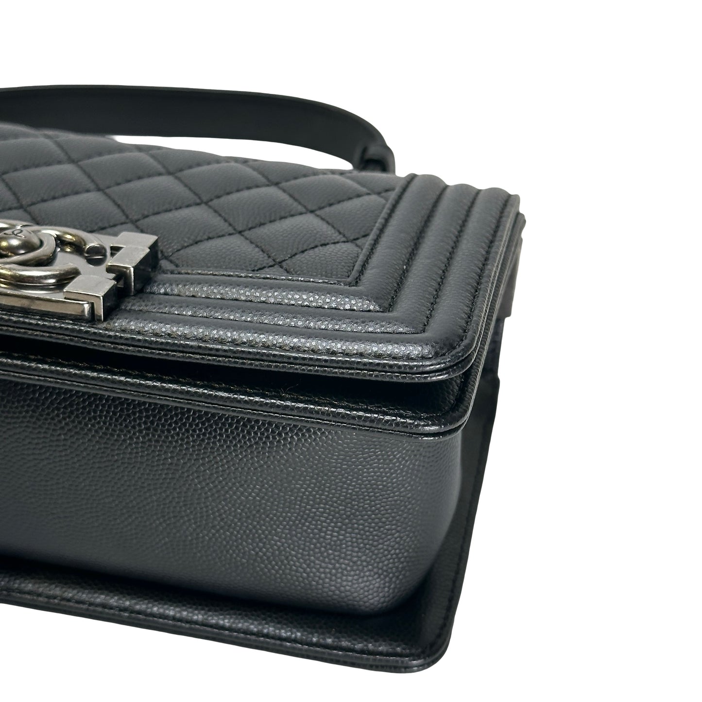 Used CHANEL Quilted Caviar Boy Chain Shoulder Bag Black