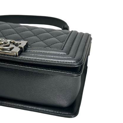 Used CHANEL Quilted Caviar Boy Chain Shoulder Bag Black