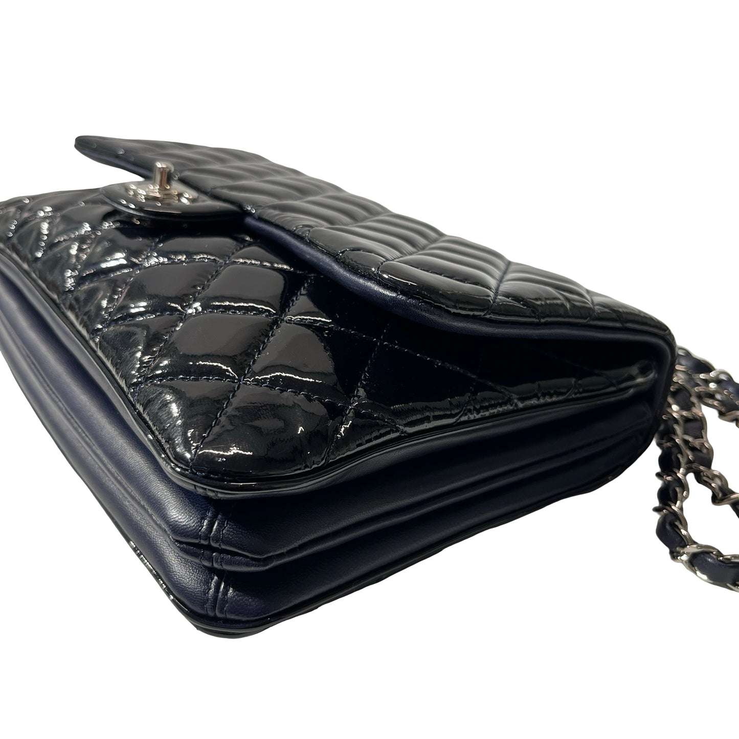 Used CHANEL Patent Leather FLAP Shoulder Bag Black PHW