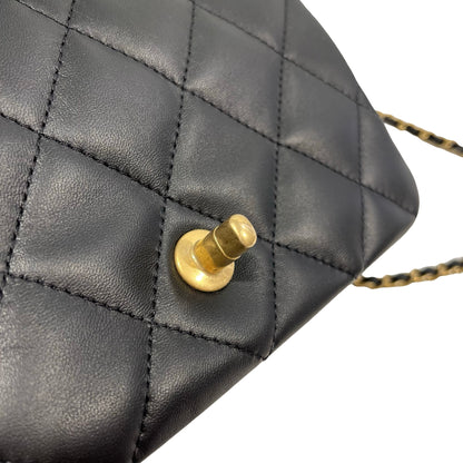 Used CHANEL Quilted Lambskin Mini Flap Bag Chain Shoulder Bag Black GHW