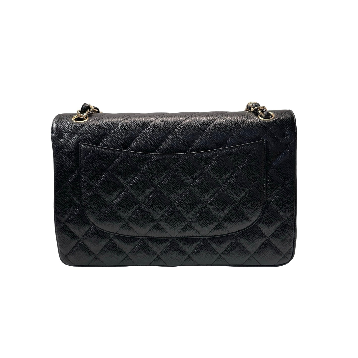 Used CHANEL Calfskin Leather Jumbo Chain Shoulder Bag GHW Black