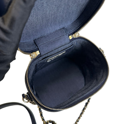 Used CHANEL Lambskin Vanity case Vanity case Navy GHW