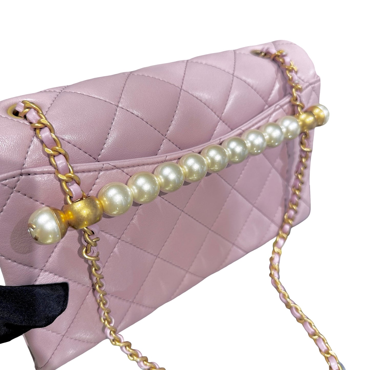 Used CHANEL Lambskin Cross Body Bag Pink GHW