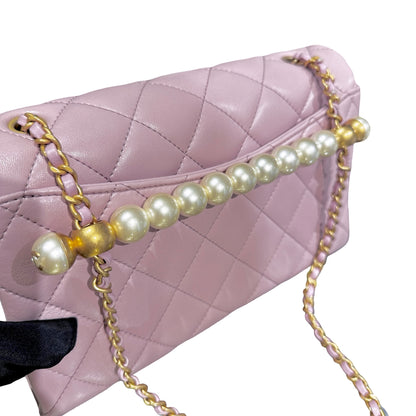 Used CHANEL Lambskin Cross Body Bag Pink GHW