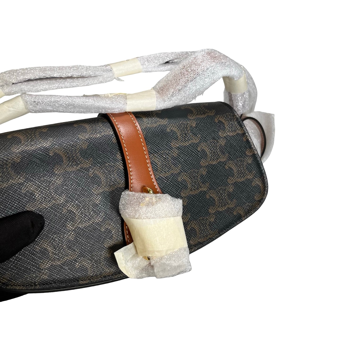Used CELINE Macadam Triomphe Clutch on strap Shoulder Bag Brown Black GHW
