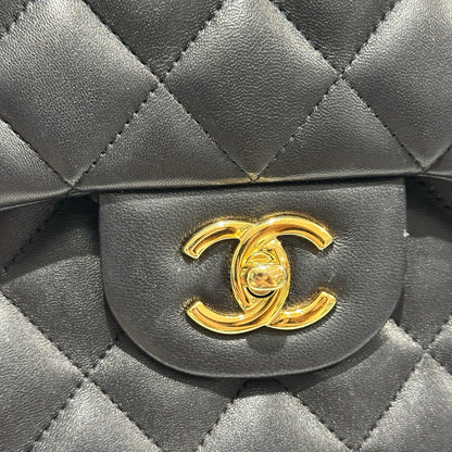 Used CHANEL Lambskin Quilted Jumbo Shoulder Bag Black Gold