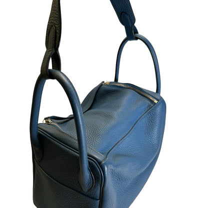 Used HERMES Leather Togo Lindy Handbag Blue PHW