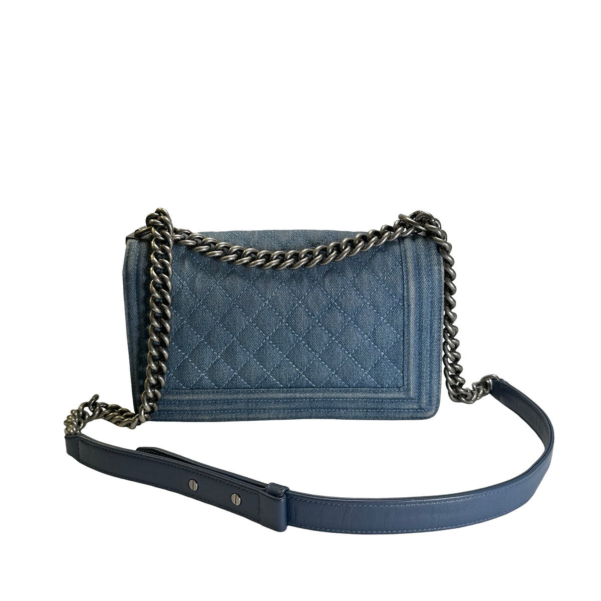 Used CHANEL Denim Boy Chain Shoulder Bag Blue