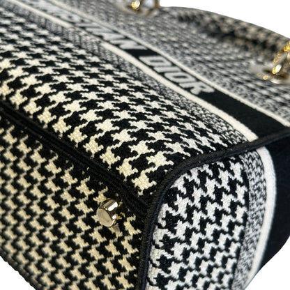 Used DIOR Houndstooth Embroidery Lady D-Lite Handbag Black White
