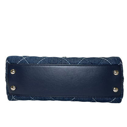 Used CHANEL Quilted Denim Coco Handle Small Handbag Denim Navy