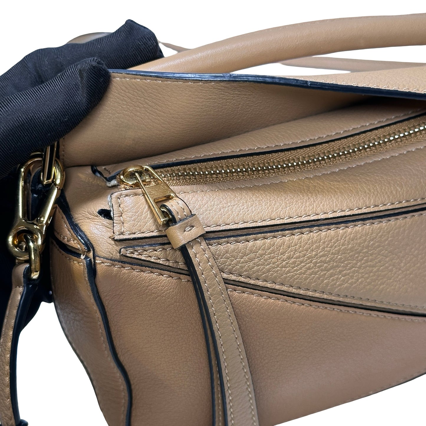 Used LOEWE Calfskin Leather MINI PUZZLE Cross Body Bag Beige Brown
