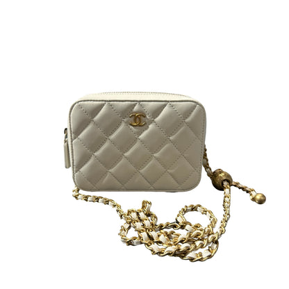 Used CHANEL Lambskin Leather Cross Body Bag GHW White