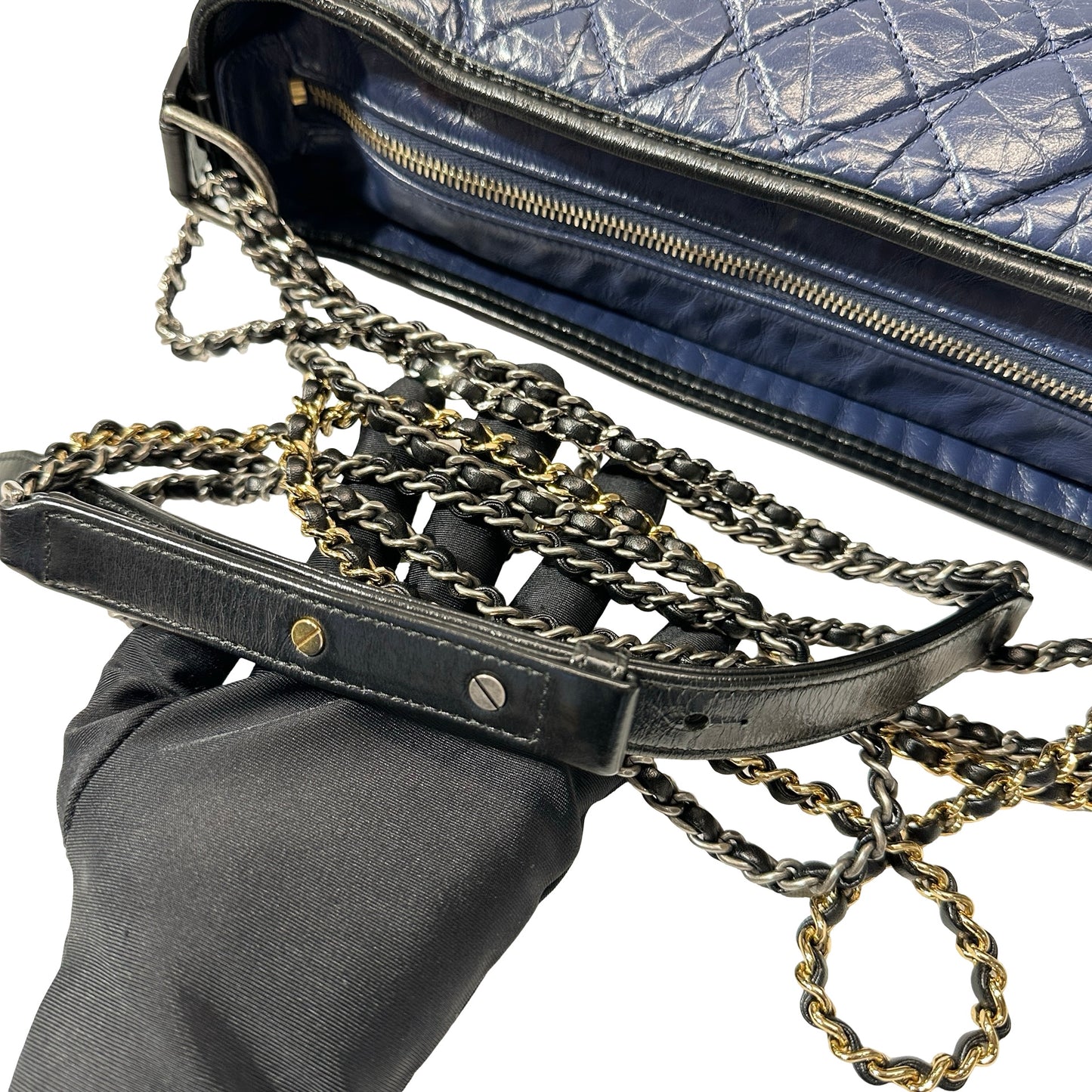 Used CHANEL Lambskin Leather Gabrielle Cross Body Bag Navy GHW