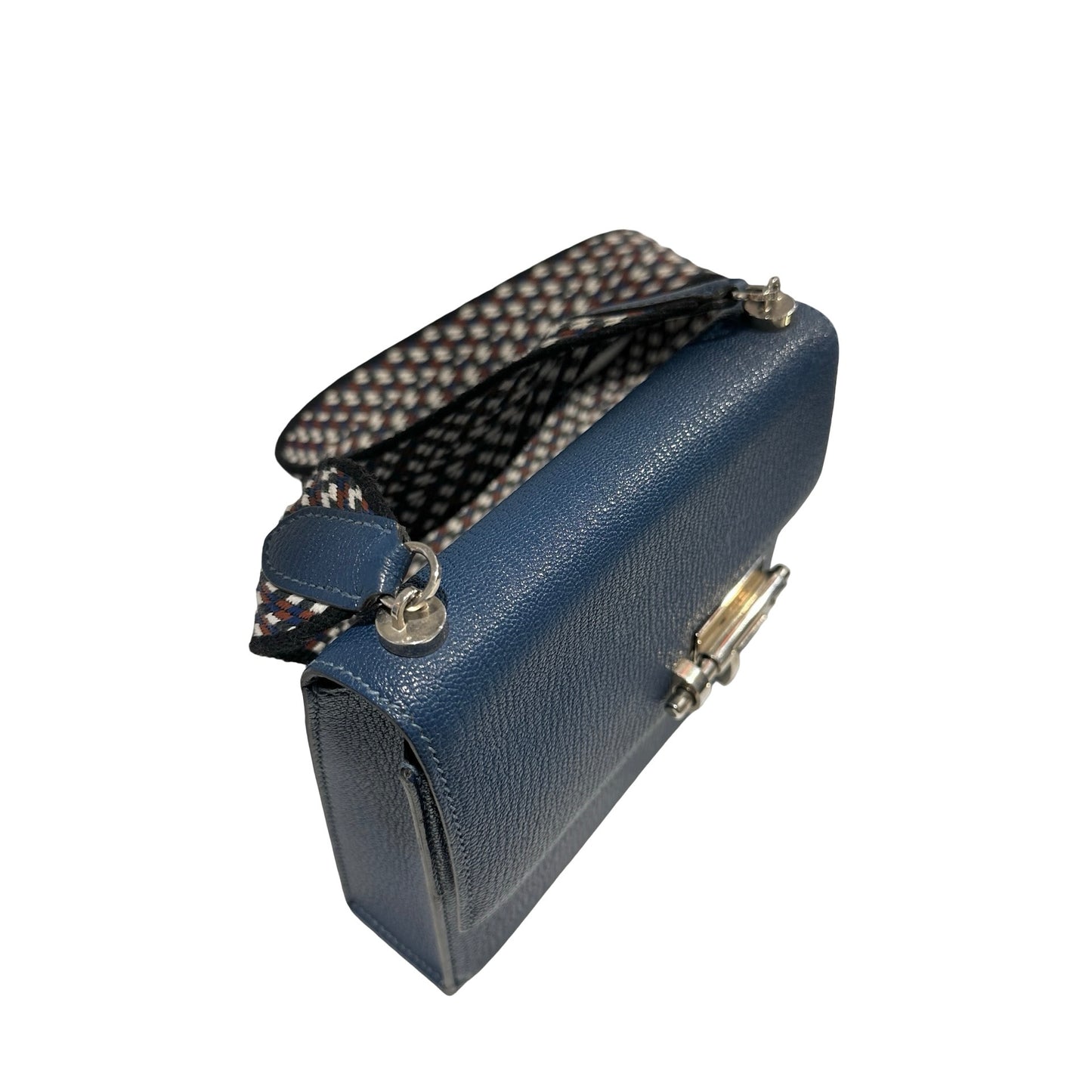 Used HERMES Chevre Mini Verrou Crossbody Bag 73 Bleu Salhir PHW