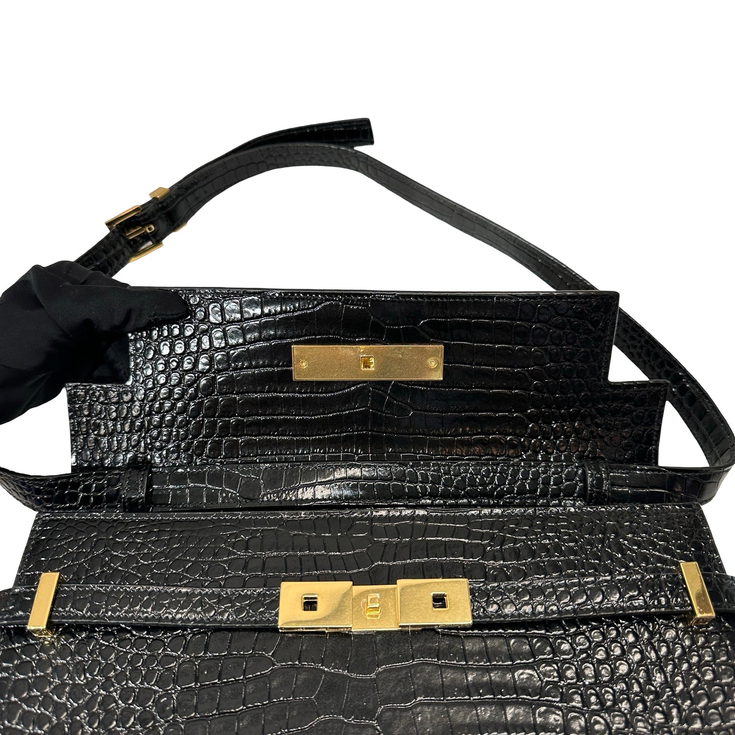 Used SAINT LAURENT Manhattan Medium Shoulder Bag Black GHW