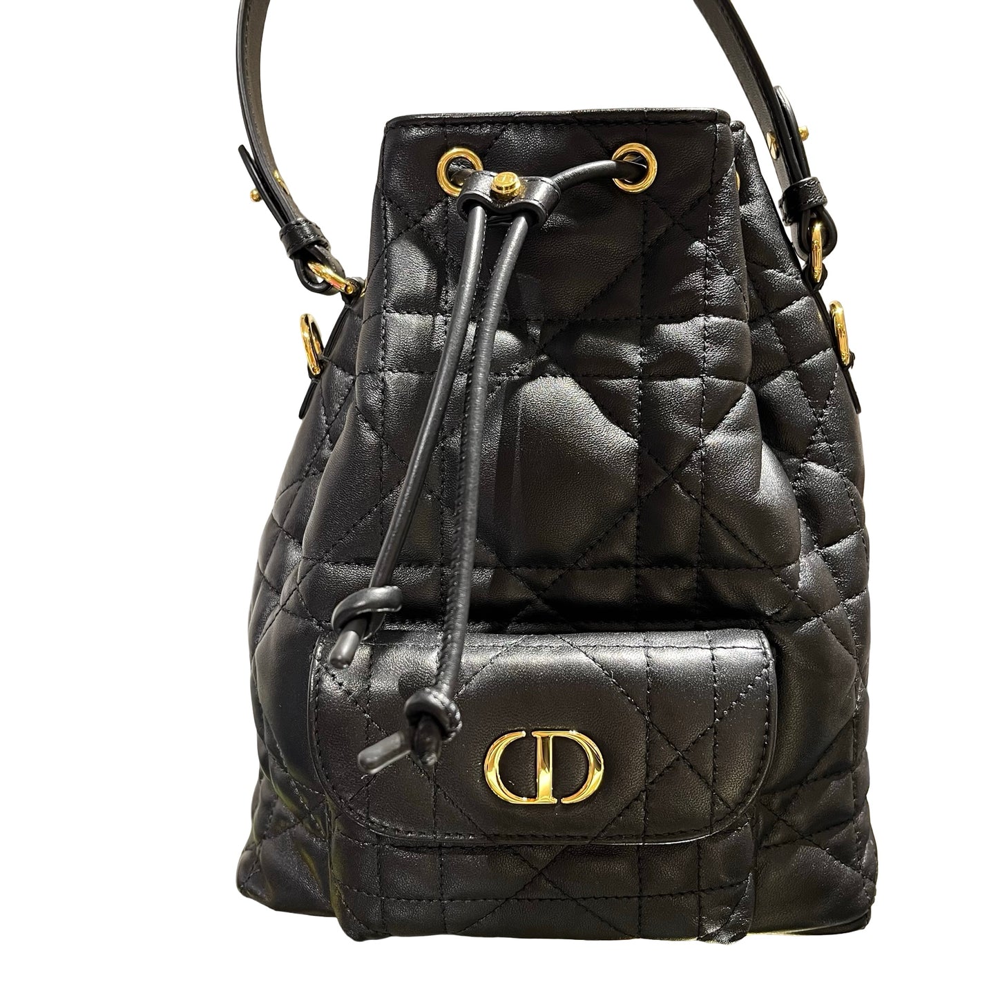 Used DIOR Caro Bucket Bag Black GHW