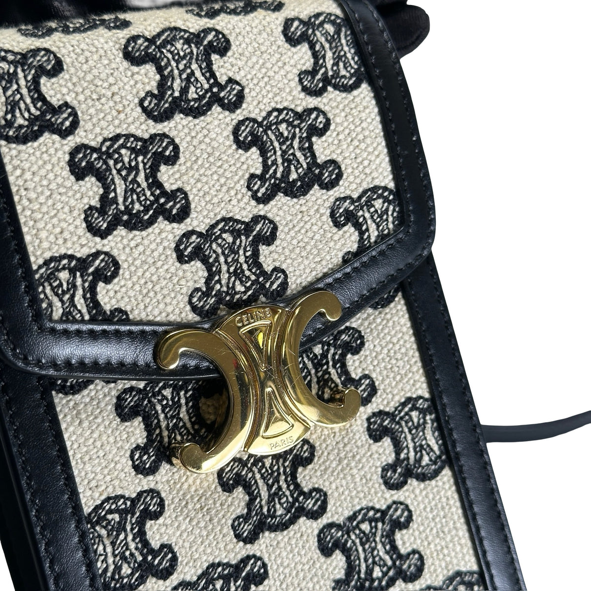 Used CELINE Triomphe Triomphe Phone Bag Beige Black
