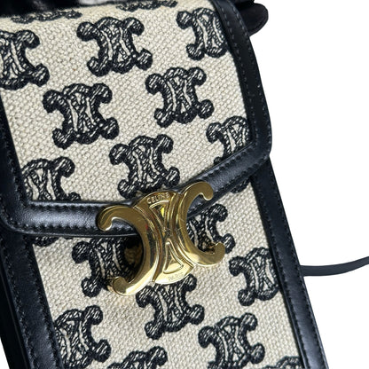Used CELINE Triomphe Triomphe Phone Bag Beige Black