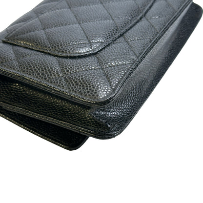 CHANEL Quilted Caviar Classic Long Flap Wallet Wallet Black Silver