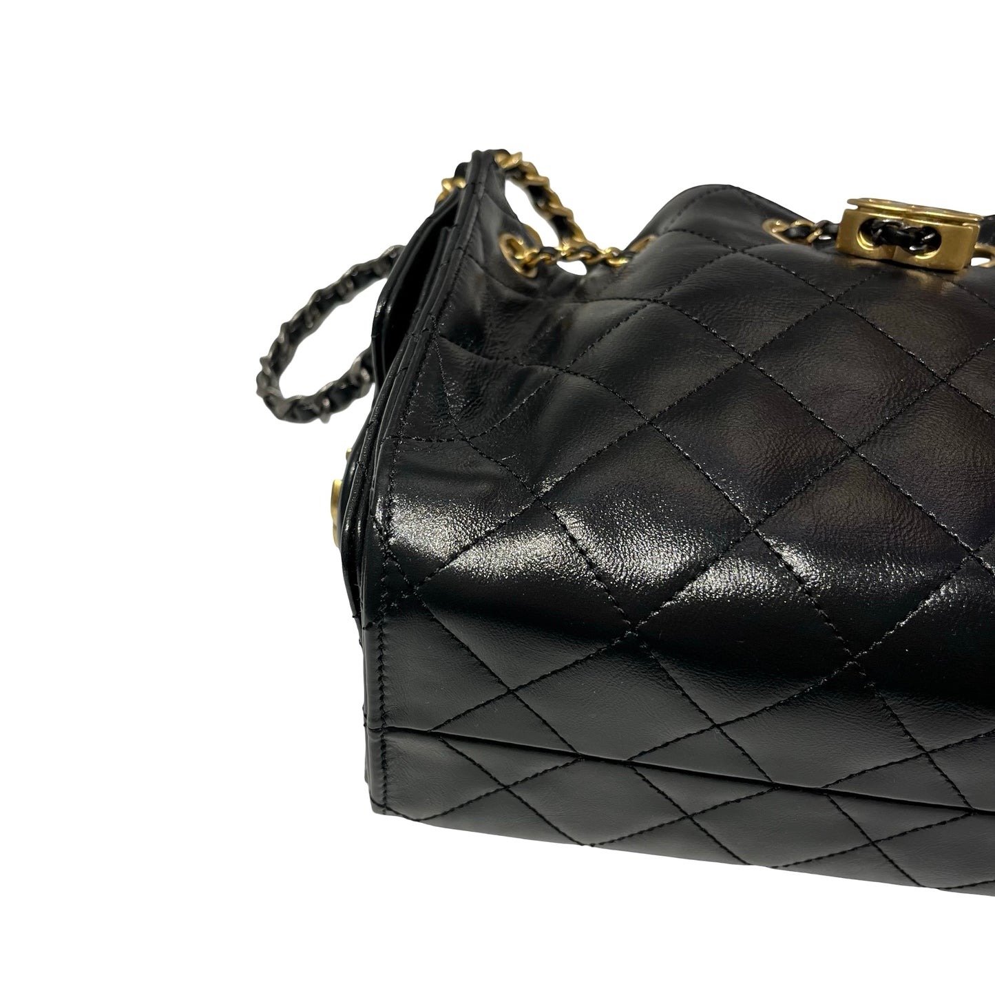 Used CHANEL Calfskin Leather Mini 25 Shoulder Bag Black GHW