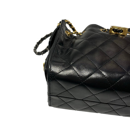 Used CHANEL Calfskin Leather Mini 25 Shoulder Bag Black GHW