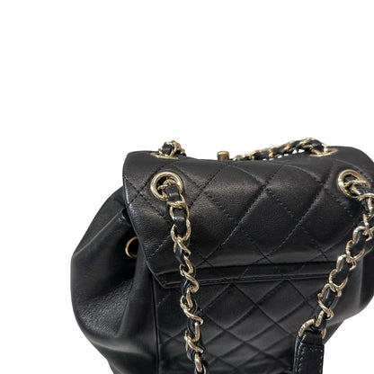 Used Chanel Calfskin Leather Small Duma Backpack Black GHW
