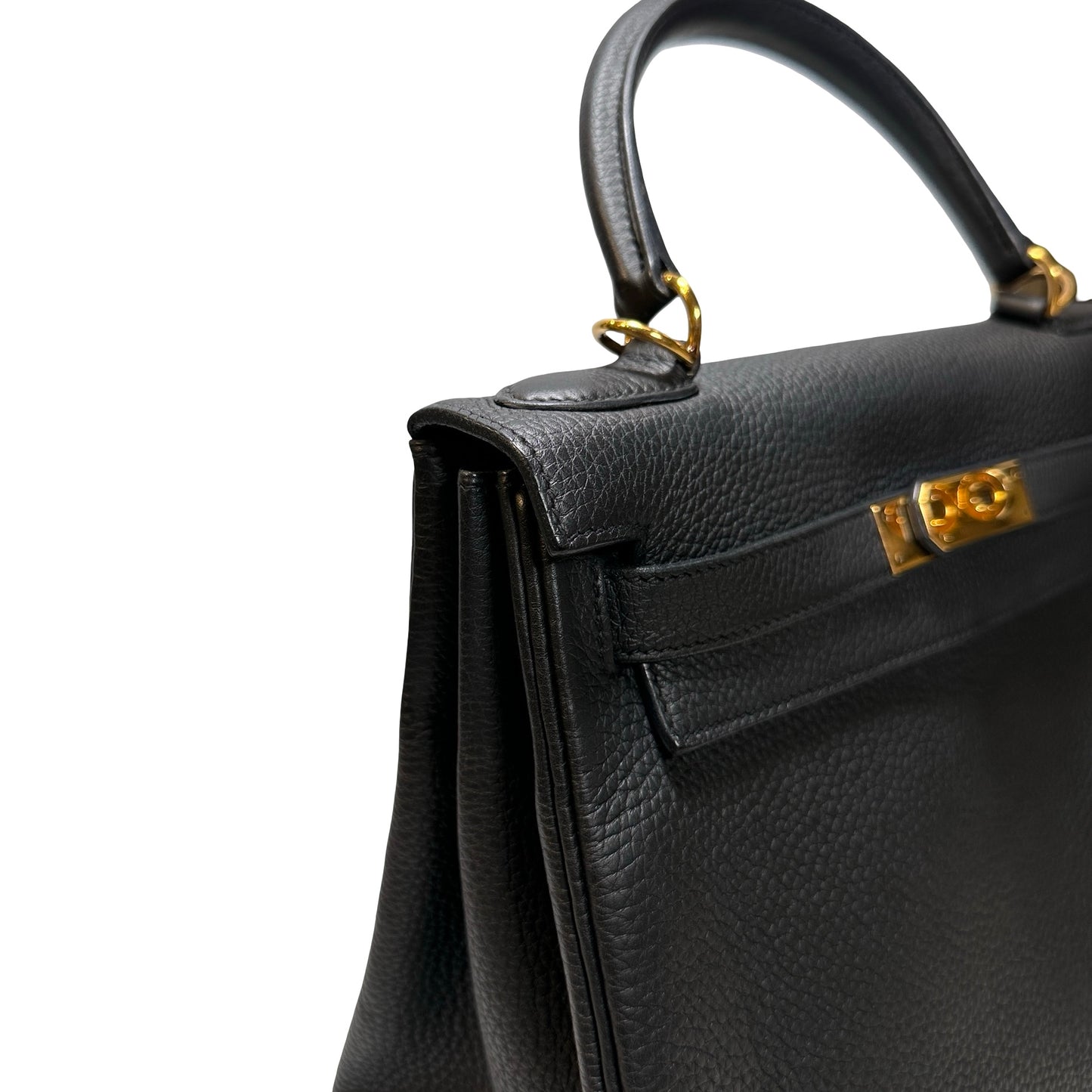 Used Hermès Clemence leather Kelly 28 Handbag Black GHW