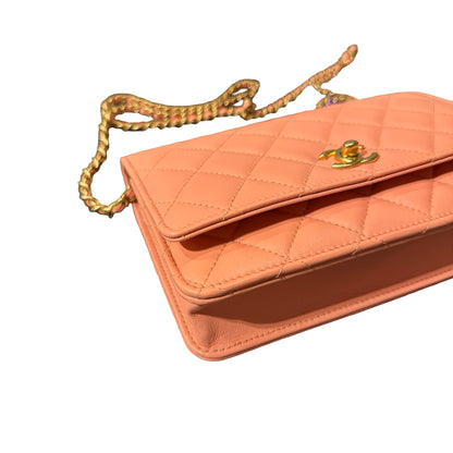 Used CHANEL WOC with Gold Ball Cross Body Bag Orange GHW