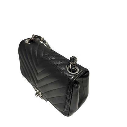 Used CHANEL Caviar Leather Mini Rectangular Flap Chain Shoulder Bag Black PHW