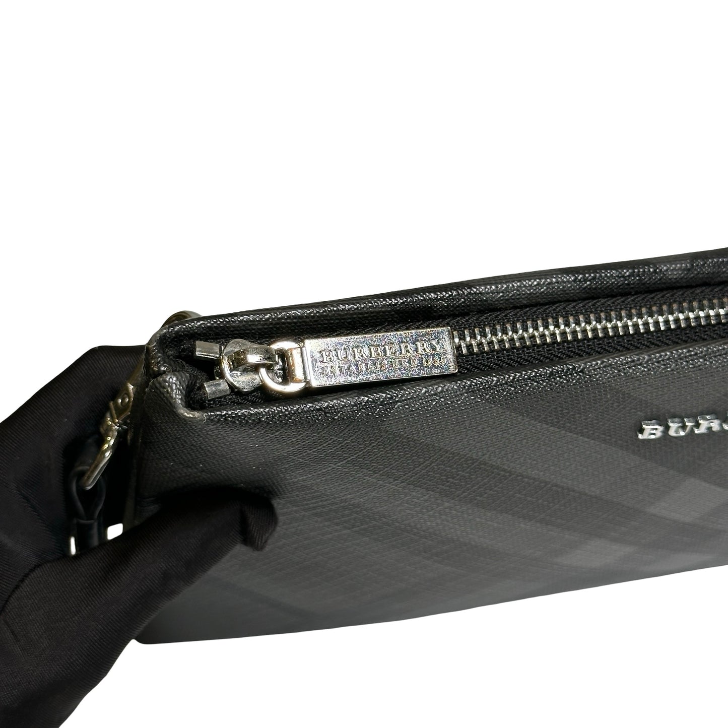 Used BURBERRY London Check Clutch Clutch Black Grey