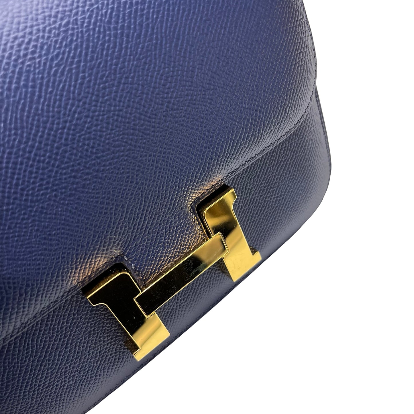 Used HERMÈS Calfskin Leather Mini Constance Cross Body Bag Blue