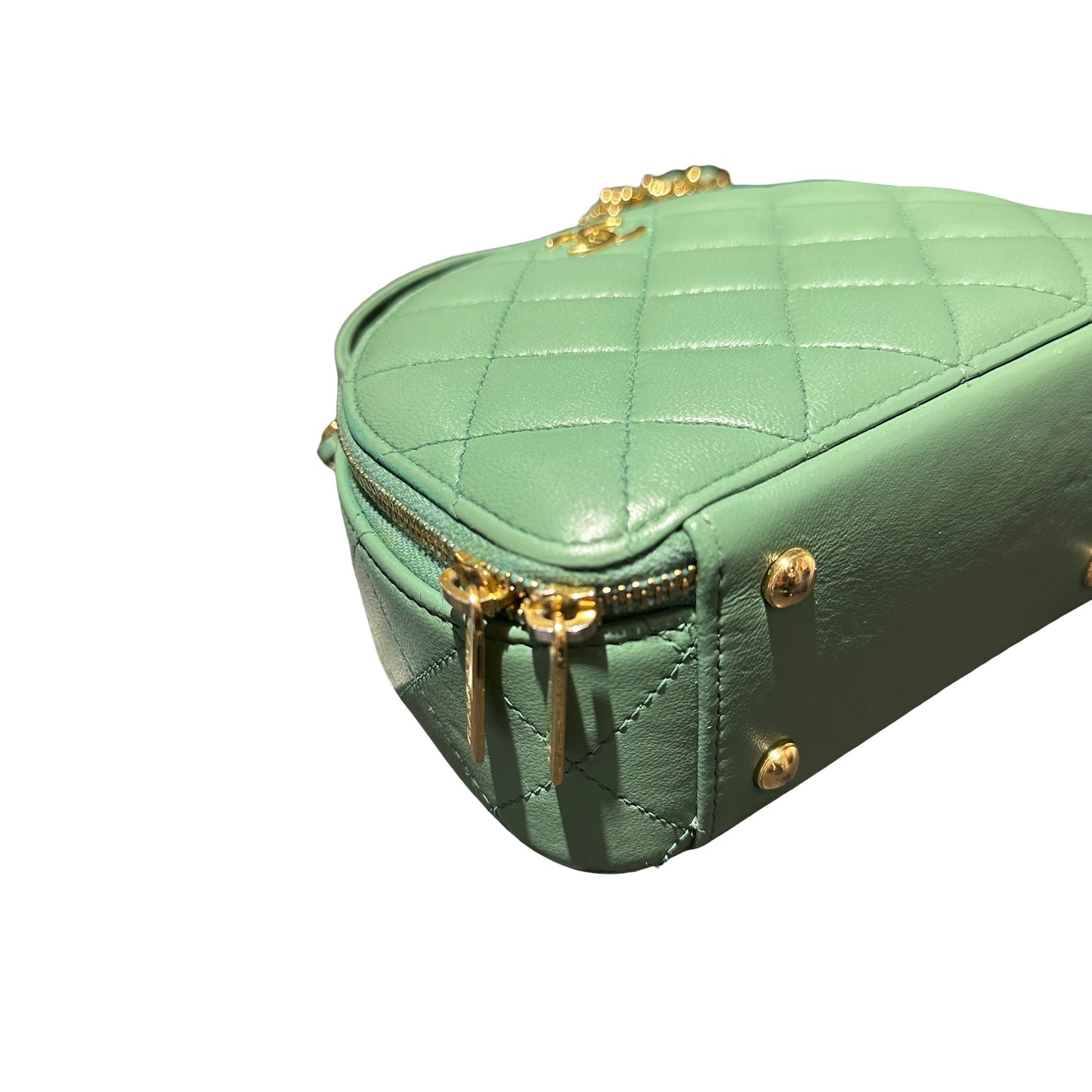 Used Chanel Chic Riviera Top Handle Vanity Case Green GHW