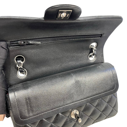 Used CHANEL Quilted Lambskin Classic Flap Chain shoulder bag Black Silver hardware