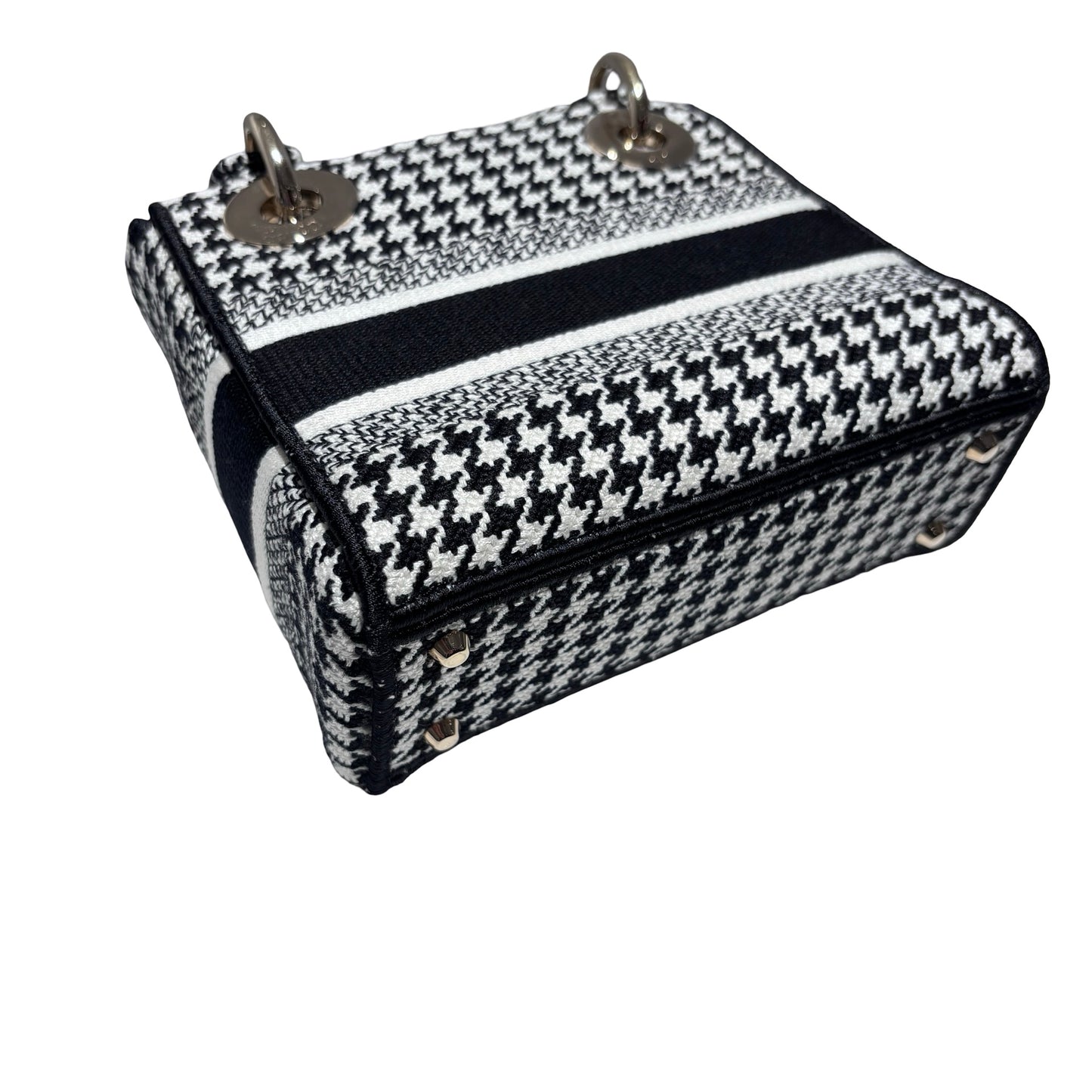 Used DIOR Canvas Mini Lady D-Lite Handbag Black White GHW