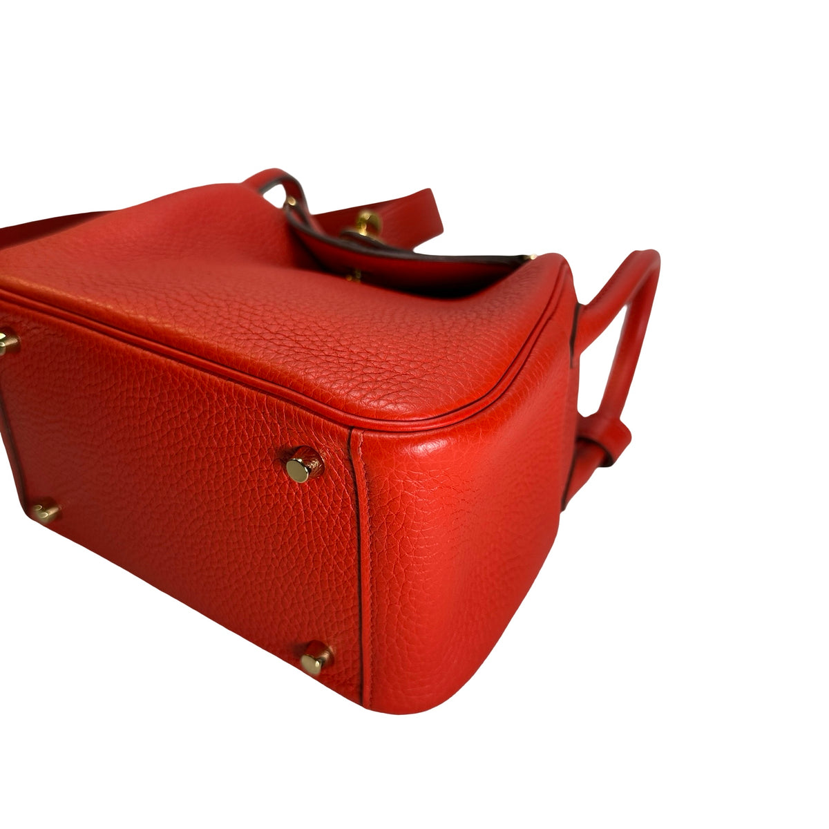 Used HERMES Togo Leather Mini Lindy Handbag Red GHW