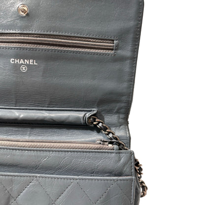 Used Chanel Shiny Calfskin WOC Cross Body Bag Baby Blue PHW