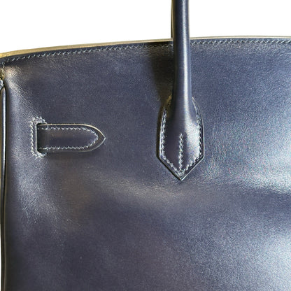 Used HERMES Leather Birkin Handbag Black Silver
