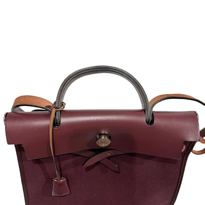 Used HERMÈS Canvas Herbag 31 Shoulder Bag Red PHW