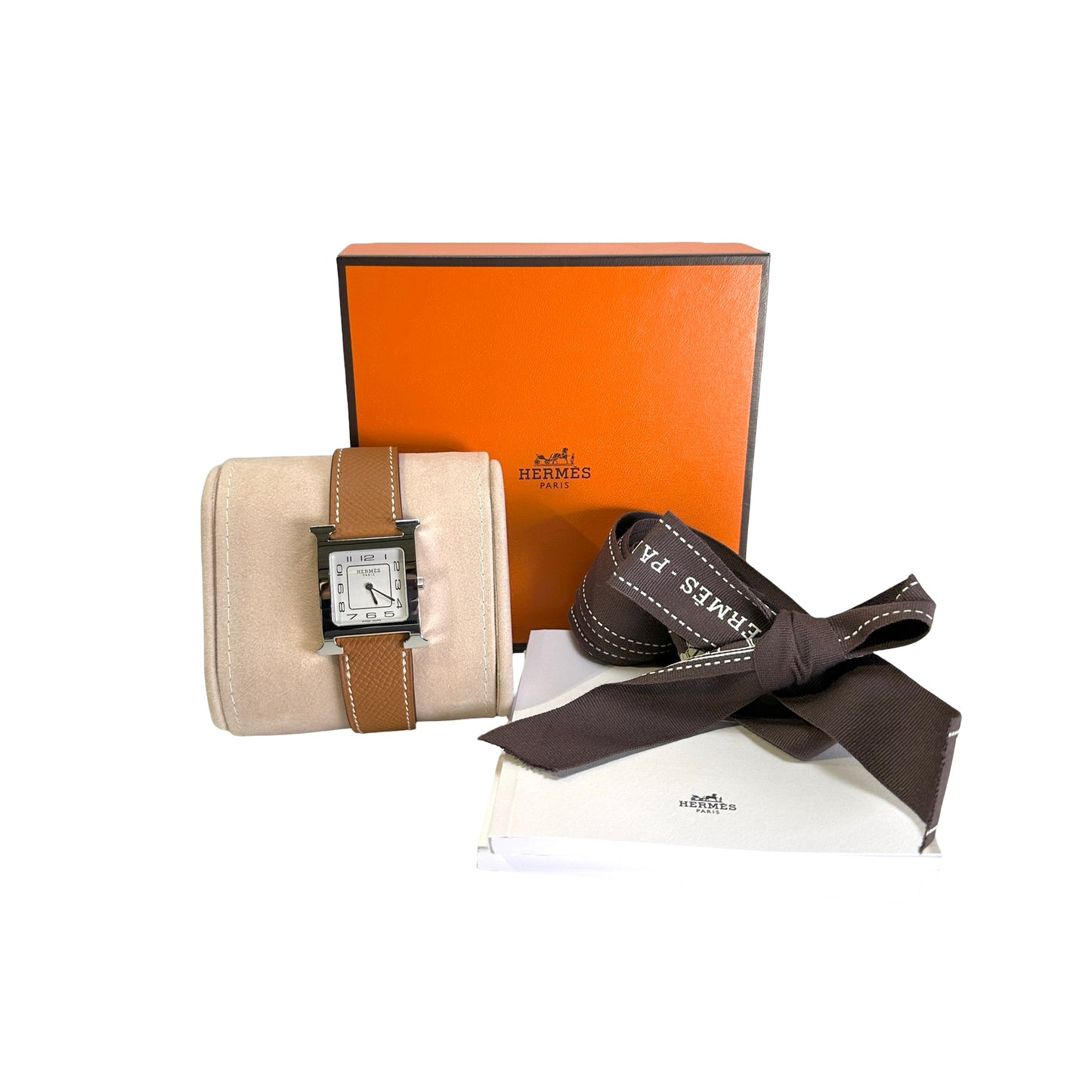 Brand New HERMES Leather H Watch Watch Brown Silver White
