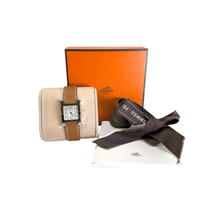 Brand New HERMES Leather H Watch Watch Brown Silver White