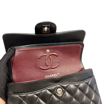 Used CHANEL Quilted Lambskin Classic Flap Chain shoulder bag Black Silver hardware