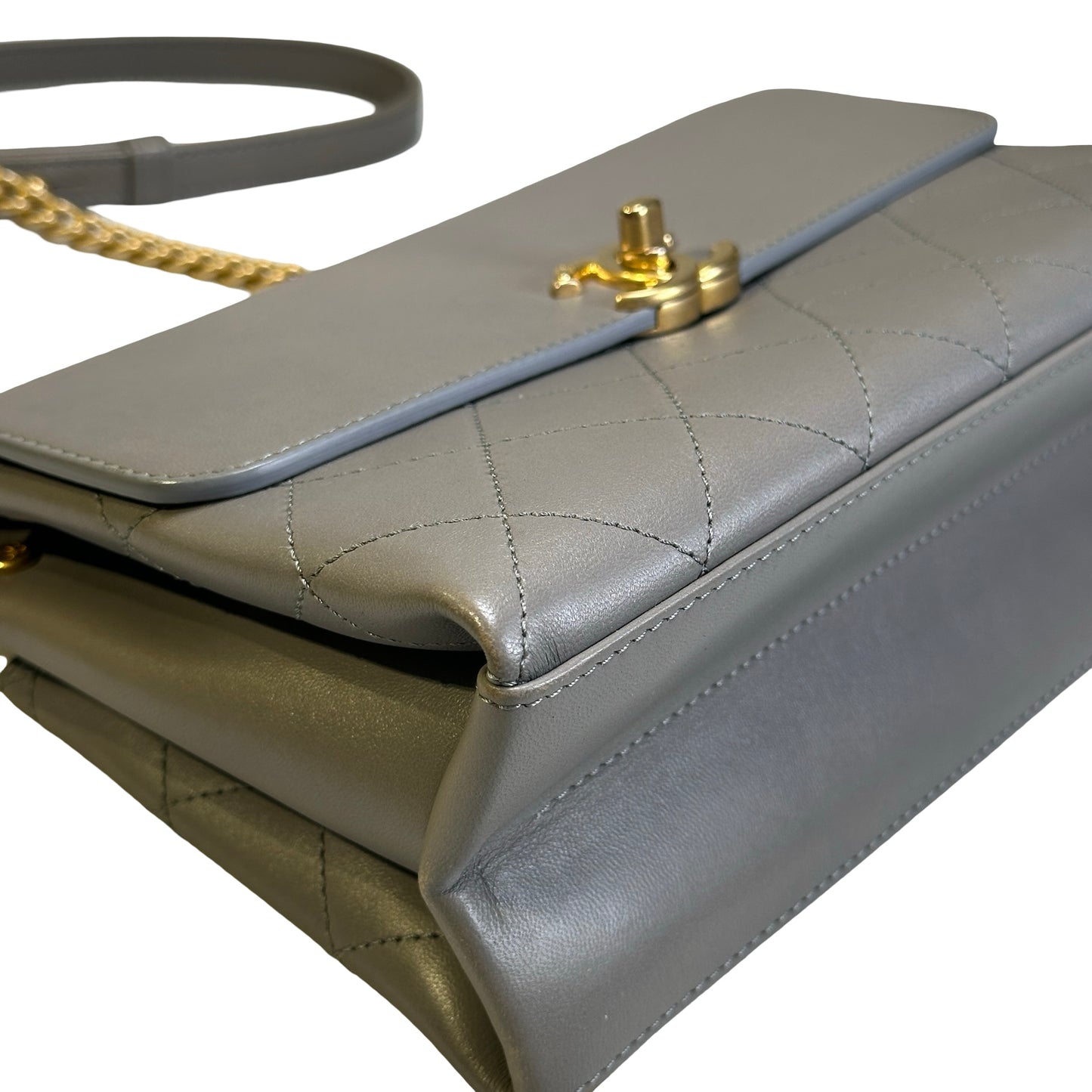 Used CHANEL Quilted Calfskin Clasp Handbag Grey GHW