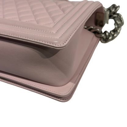 Used CHANEL Quilted Lambskin Boy Chanel Shoulder Bag Light Pink PHW