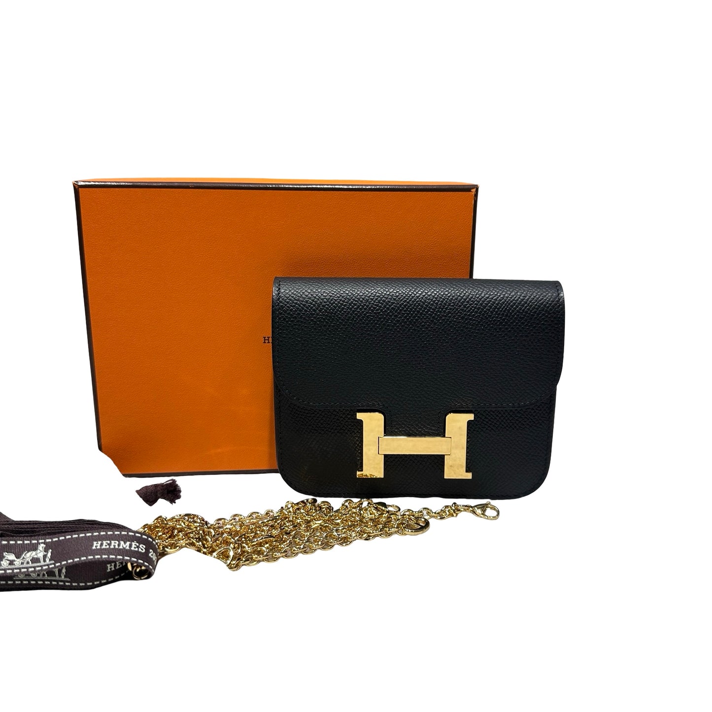 Used HERMÈS Calfskin Leather Constance Slim Cross Body Bag Black GHW
