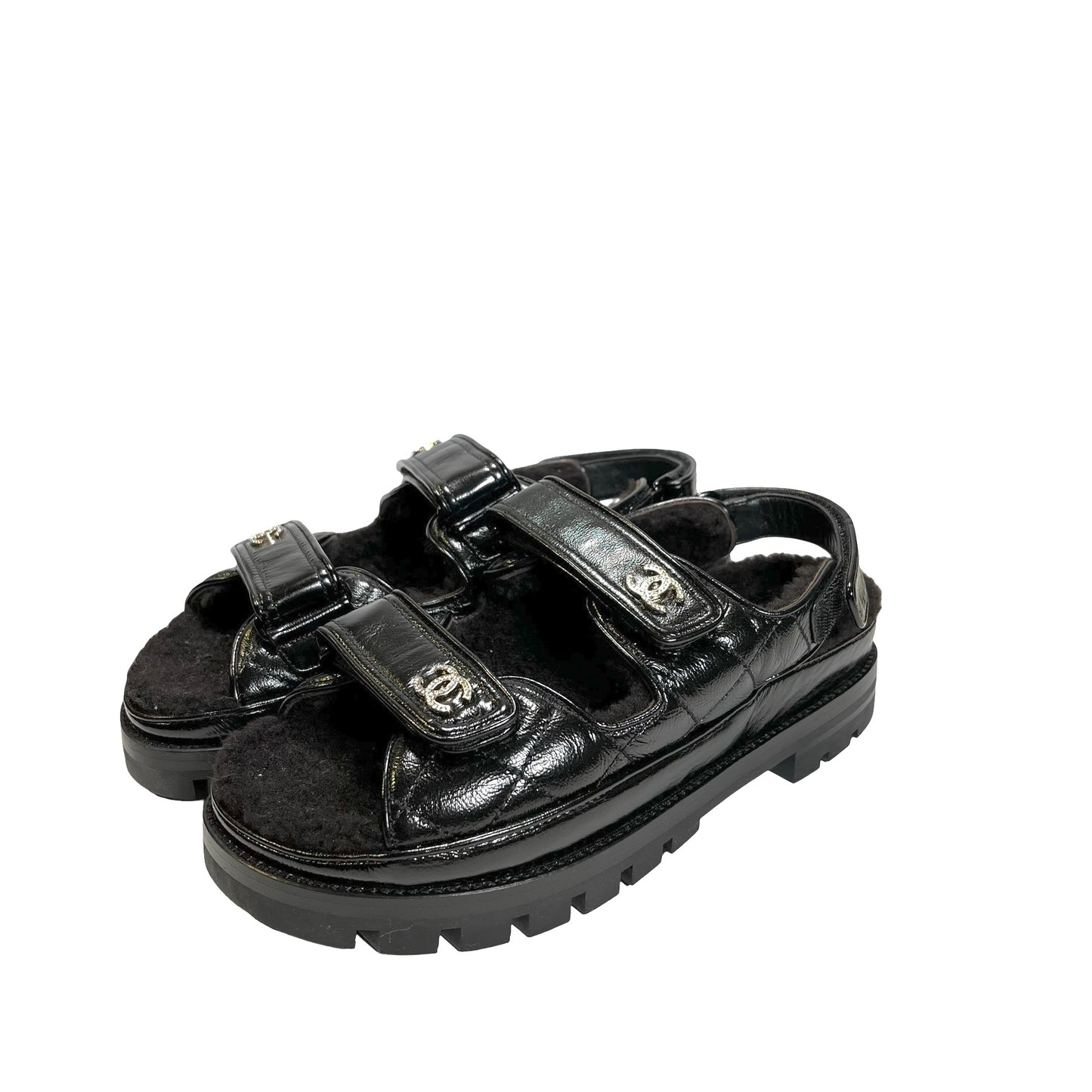 Used Chanel Calfskin Leather Shoes Black PHW