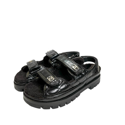 Used Chanel Calfskin Leather Shoes Black PHW