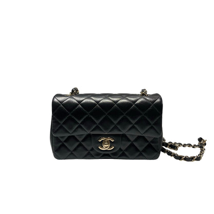 Used CHANEL Lambskin Leather 20 Mini Flap Cross Body Bag Black GHW