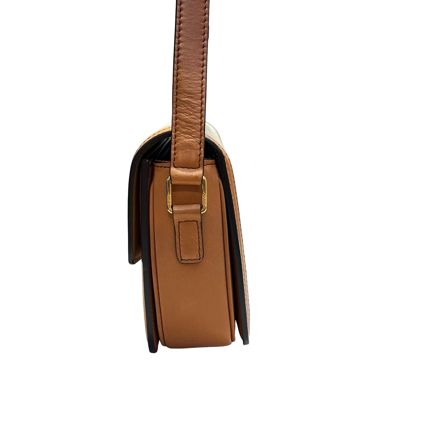Used CÉLINE Calfskin Leather Triomphe Teen Small Shoulder Bag Natural Tan